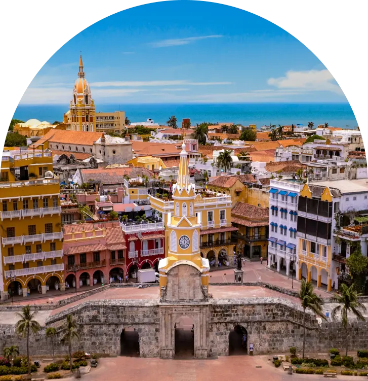 Gate and clock tower of Cartagena Colombia